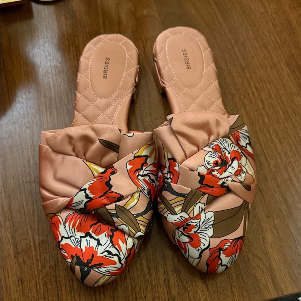 Birdies Women's Satin Floral Mules - Pink and Orange